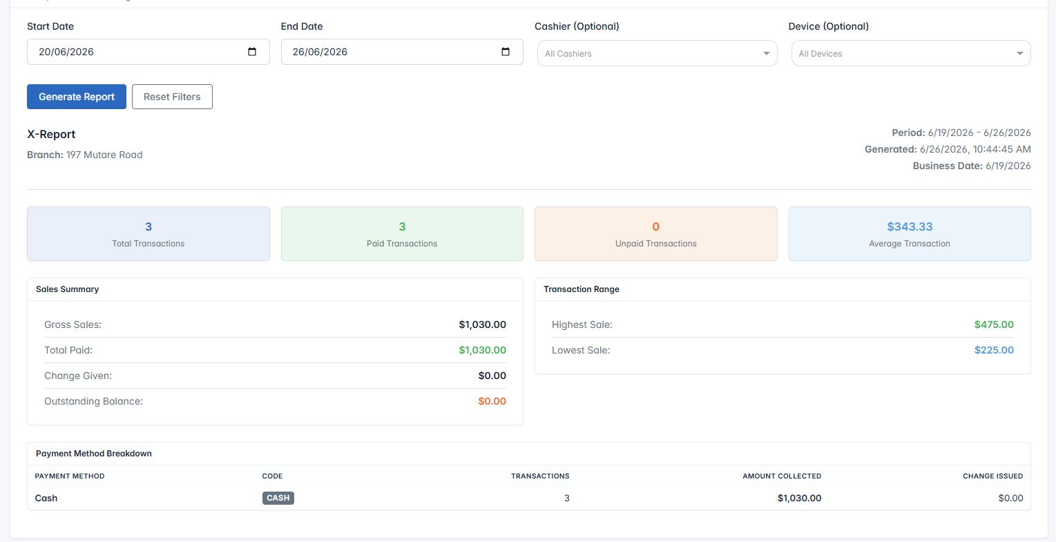 SmartSync POS X and Z reports